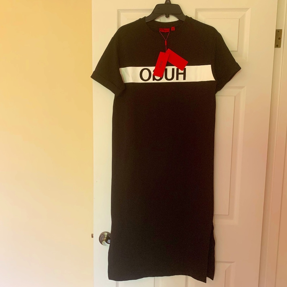 NWT Hugo Boss Celebrity Style T-Shirt Dress with Logo Detailing 100% Cot…